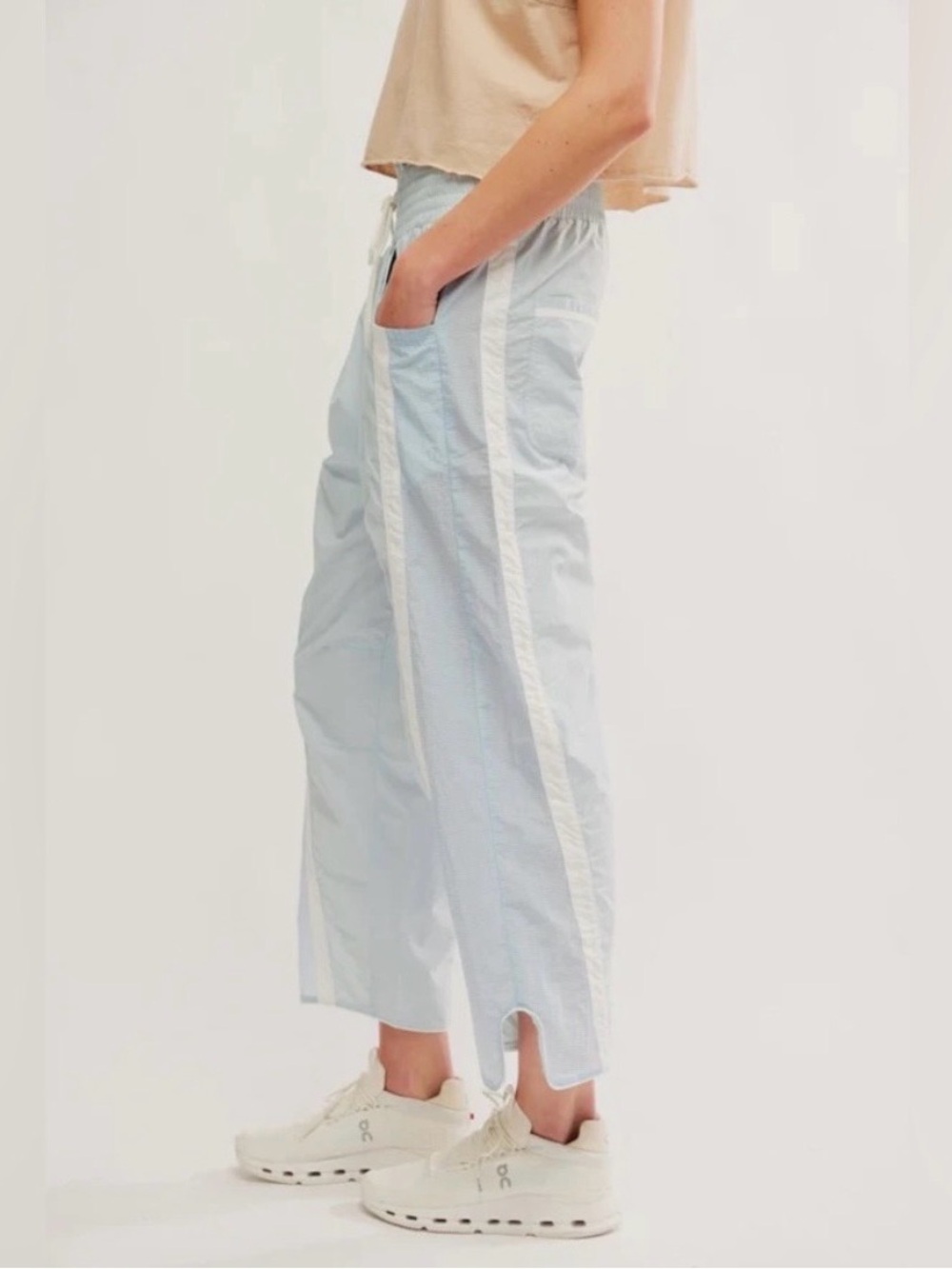 Free People NWOT The Champ is Here Light Blue Wide-Leg Track Pants
